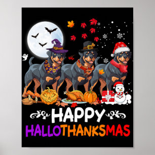 Póster Navidades de perro de Rottweiler Felices Hallothan