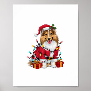 Póster Navidades de perro de Santa Sheltie de alumbrado n