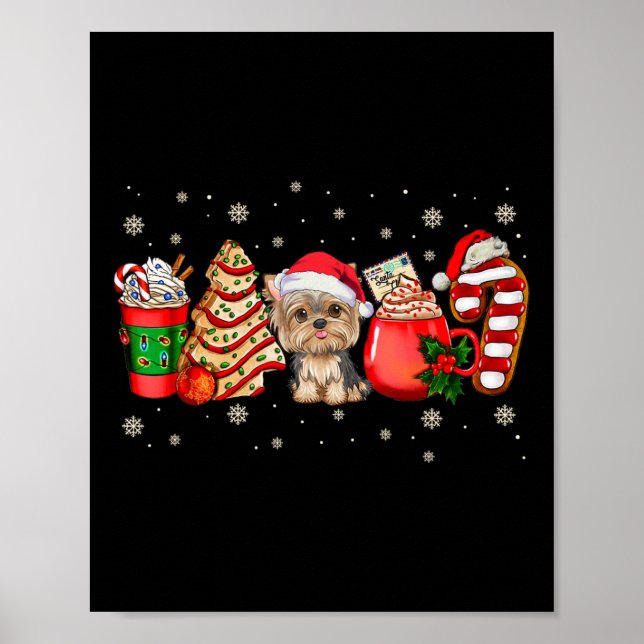 Póster Navidades de perro yorkie Pajamas Café Latte Mugs  (Frente)