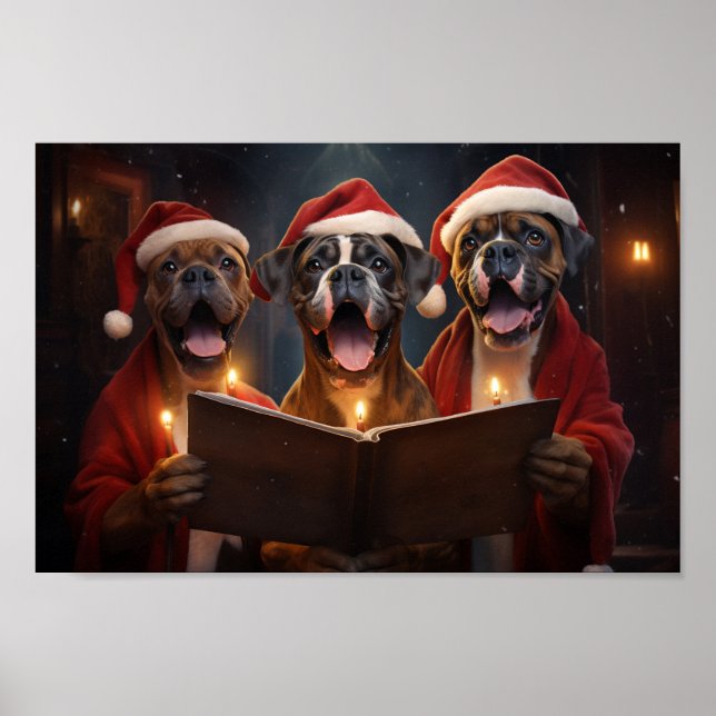 Póster Navidades de perros Boxer que celebran festividade (Frente)