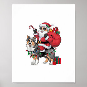 Póster Navidades de perros de lentes de Santa Riding Shel