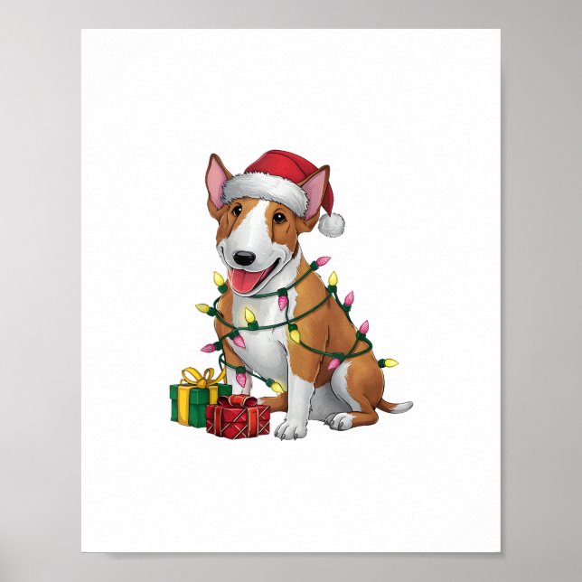 Póster Navidades de perros de Santa Hat Bull Terrier (Frente)