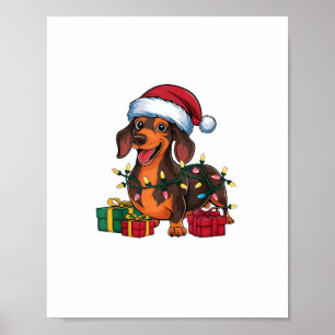 Póster Navidades de perros de Santa Hat Dachshund que ilu