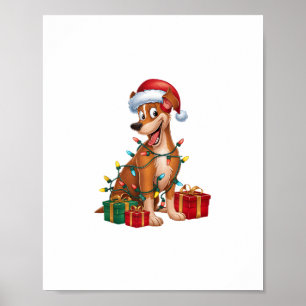 Póster Navidades de perros de Santa Hat Pinscher con ilum