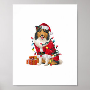 Póster Navidades de perros de Santa Rough Collie Lighting