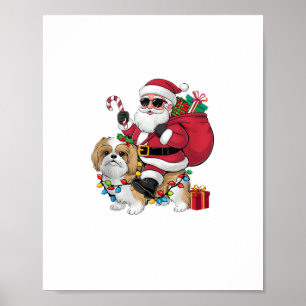 Póster Navidades de perros de Shih Tzu iluminando Santa R