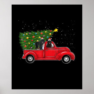 Póster Navidades De Perros De Terranova En Camión Rojo