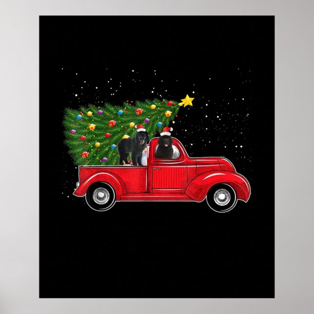 Póster Navidades De Perros De Terranova En Camión Rojo (Frente)