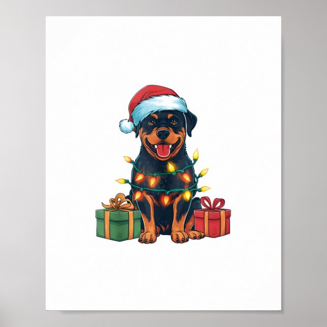Póster Navidades de perros rottweiler de Santa Hat Ilumin (Frente)