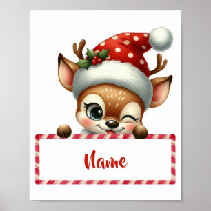 Póster Navidades de personalizable reno y caña de canas