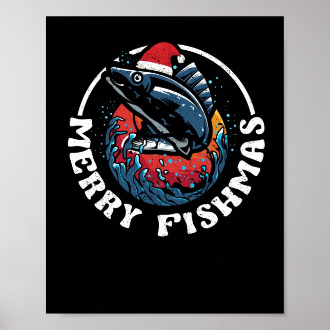 Póster Navidades de pescado divertidos de Merry Fishmas (Frente)