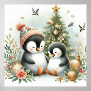 Póster Navidades de Pingüinos