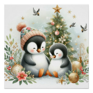 Póster Navidades de Pingüinos