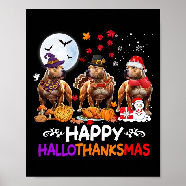 Póster Navidades de Pitbull Dog Felices Hallothankmas Tha (Frente)