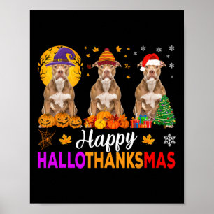 Póster Navidades de Pitbull Dog Halloween Hallothanksmas 