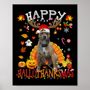Póster Navidades de Pitbull Dog Halloween Perro Happy Hal