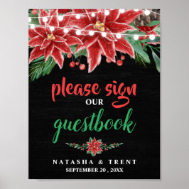 Póster Navidades de Poinsettia Chalkboard Boda del libro 