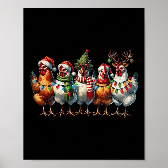 Póster Navidades de pollo alumbran granja animal Cuesta N (Frente)