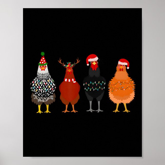 Póster Navidades de pollo de Feliz Navidad iluminan Santa (Frente)