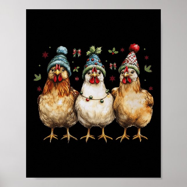 Póster Navidades de pollo de granja Coquette Bow Chicken (Frente)