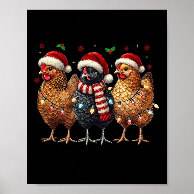 Póster Navidades de pollo divertidos alumbran navidades d (Frente)