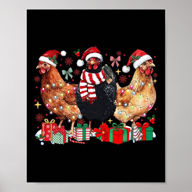 Póster Navidades de pollo divertidos iluminan la granja a (Frente)