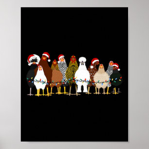 Póster Navidades de pollo divertidos iluminan la granja a