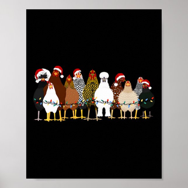 Póster Navidades de pollo divertidos iluminan la granja a (Frente)