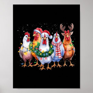 Póster Navidades de pollo divertidos iluminan la granja a
