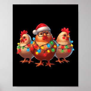 Póster Navidades de pollo divertidos iluminan la granja a