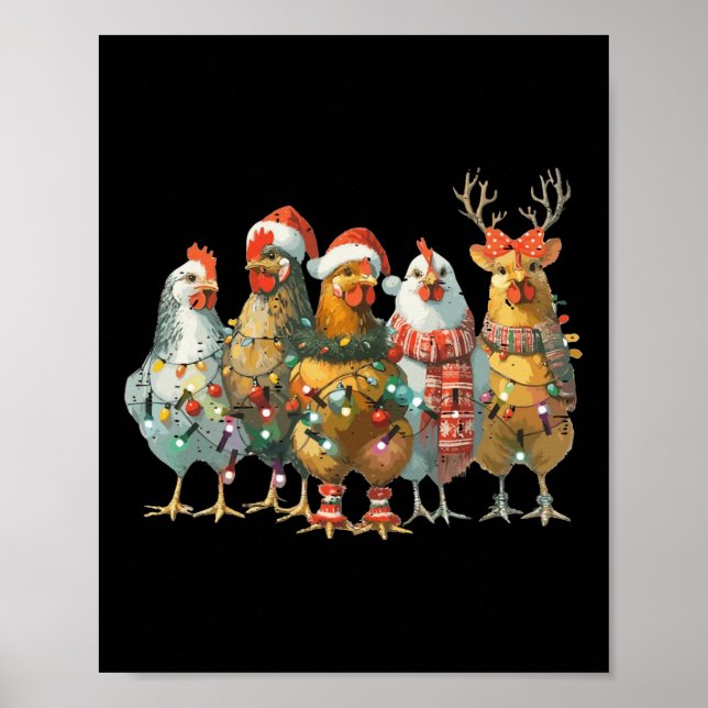 Póster Navidades de pollo divertidos iluminan la granja a (Frente)