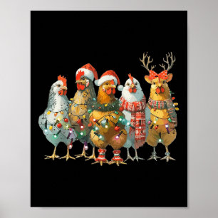 Póster Navidades de pollo divertidos iluminan la granja a