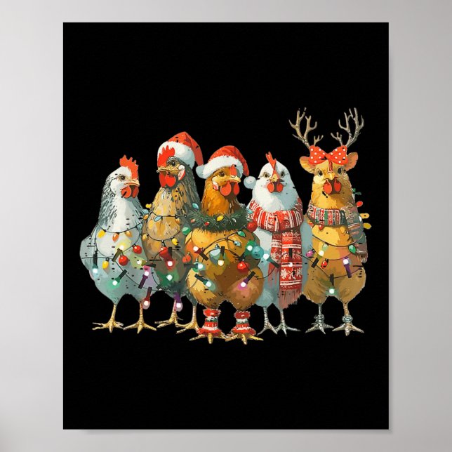 Póster Navidades de pollo divertidos iluminan la granja a (Frente)