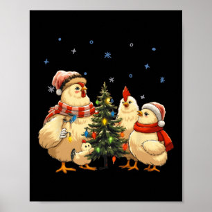 Póster Navidades de pollo iluminan granja animal Graciosa