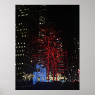 Póster Navidades de renos alumbran Nueva York Manhattan