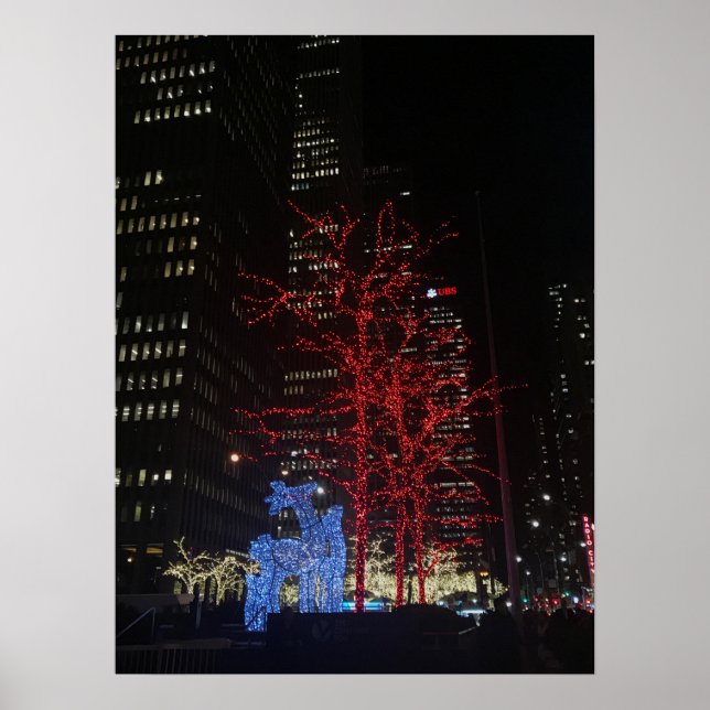 Póster Navidades de renos alumbran Nueva York Manhattan (Frente)