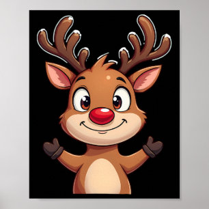 Póster Navidades de renos de nariz roja celebran fiesta f