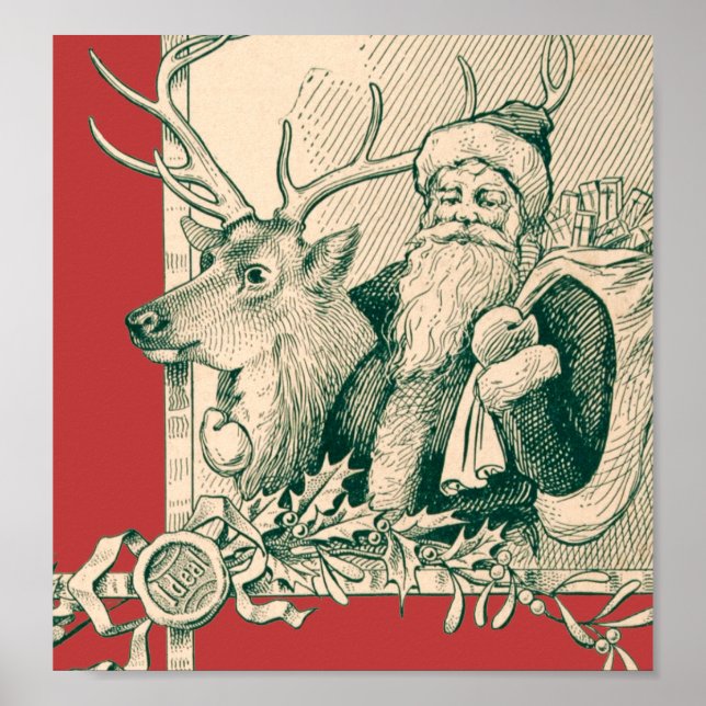 Póster Navidades de renos de Santa Nick (Frente)