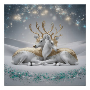 Póster Navidades de renos encantadores arte en el muro -