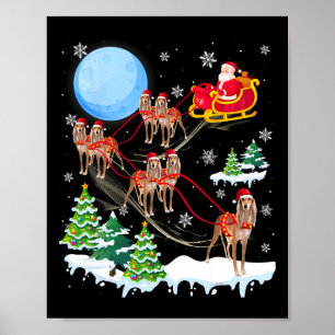 Póster Navidades de renos Saluki Viajando en Santa Hat Xm