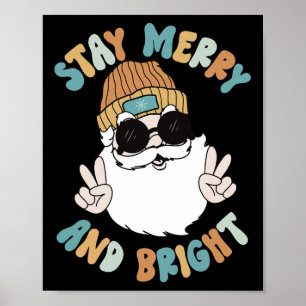 Póster Navidades de Retro Groovy Merry Stay Bright Santa