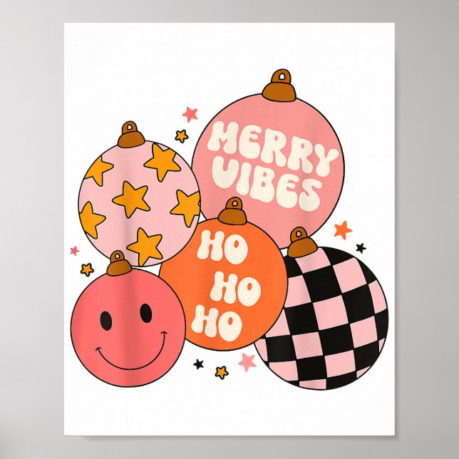 Póster Navidades de Retro Groovy Merry Vibes Cute Santa C (Frente)