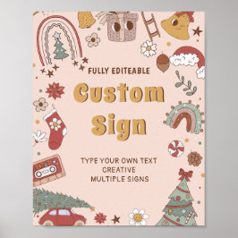 Póster Navidades de Retro Groovy Rótulo de mesa de fiesta