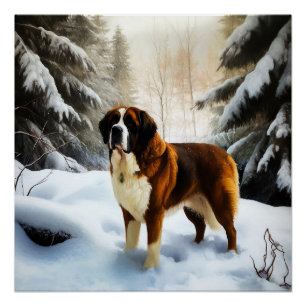Póster Navidades de Saint Bernard Let It Snow