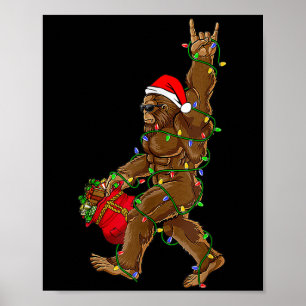Póster Navidades de Santa Bigfoot iluminan sasquatc graci