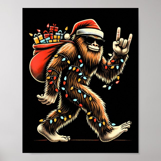 Póster Navidades de Santa Bigfoot iluminan sasquatc graci (Frente)