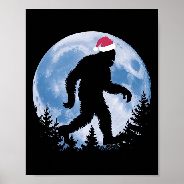 Póster Navidades de Santa Bigfoot Moon Funny Sasquatch Be (Frente)