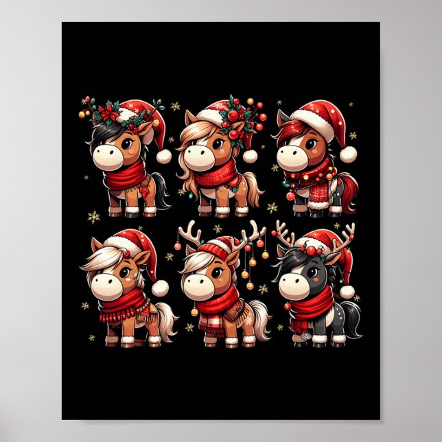 Póster Navidades de Santa Caballo alumbran divertida Navi (Frente)