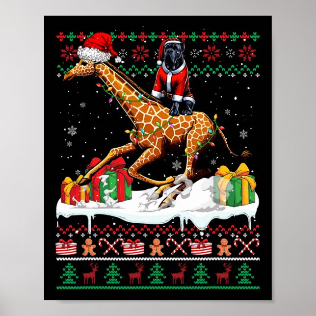 Póster Navidades de Santa Cane Corso Riding Giraffe (Frente)