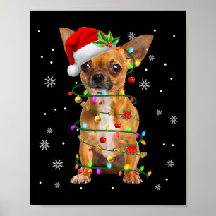 Póster Navidades de Santa Chihuahua iluminan a perro de N